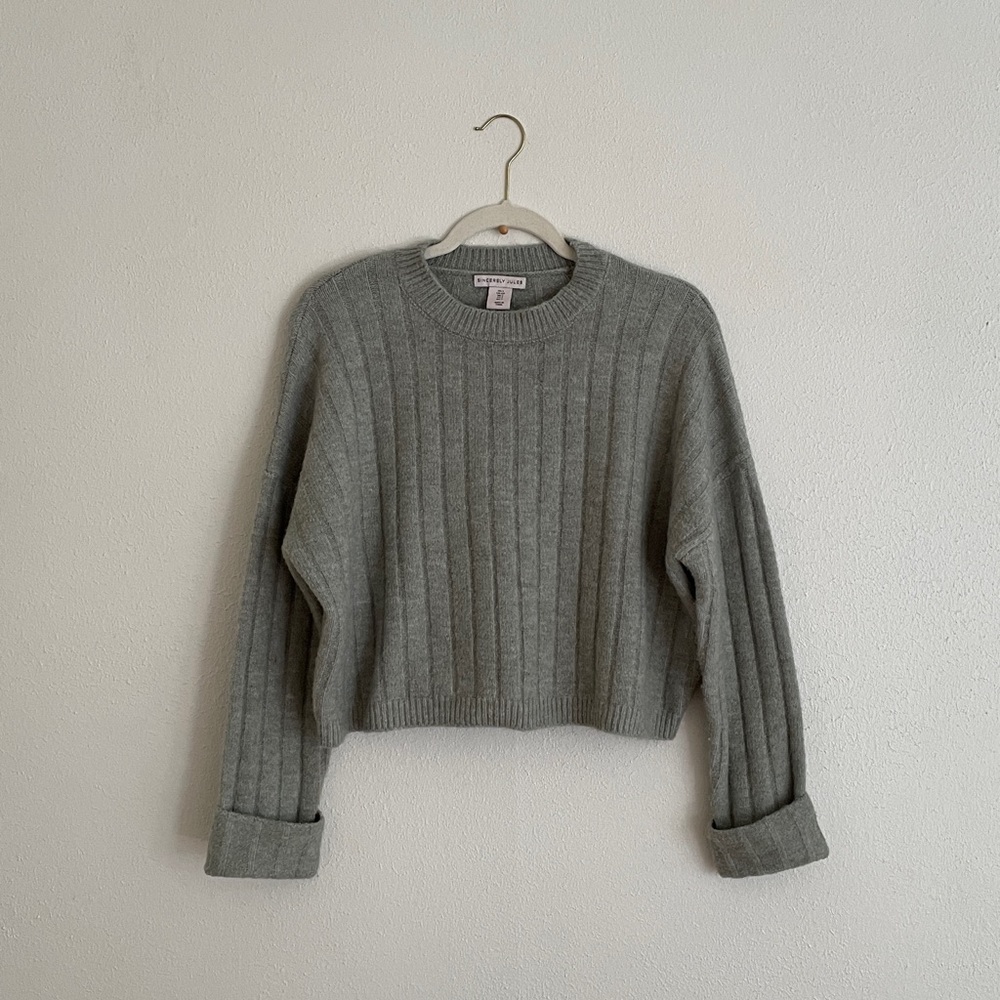 Sincerely Jules Ribbed Crewneck Crop Sweater Sage Green Indie Academia